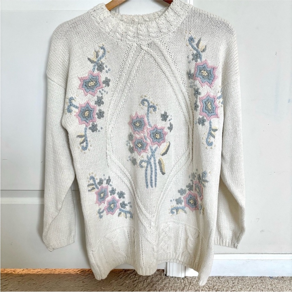 Vintage Cottage Floral Knit Sweater